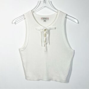 Guess  Women’s Size Large White Sydney Ribbed Sleeveless Sweater Lace Up Placket